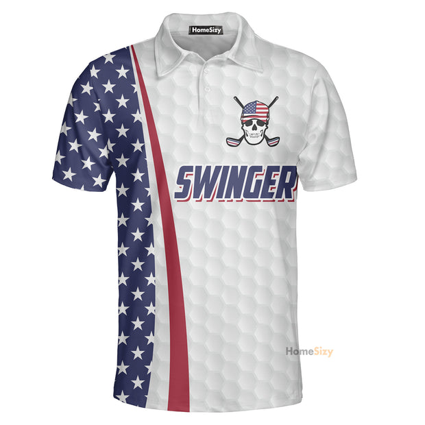 Swinger Skull Golf Polo Shirt, Golf Pattern American Flag Polo Shirt, Best Golf Shirt For Men