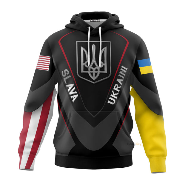 USA Stand With Ukraine Slava Ukraini Hoodie Trident Ukraine Symbol Ukrainian Merch QT211729Hf