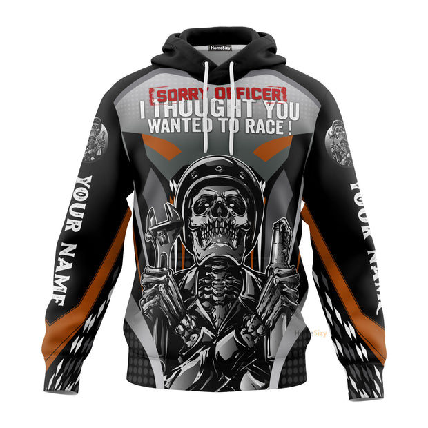 Men Racing Hoodie Gray Customize Name Motorcycle Racing Hoodie Skull Ride QT207051Hf