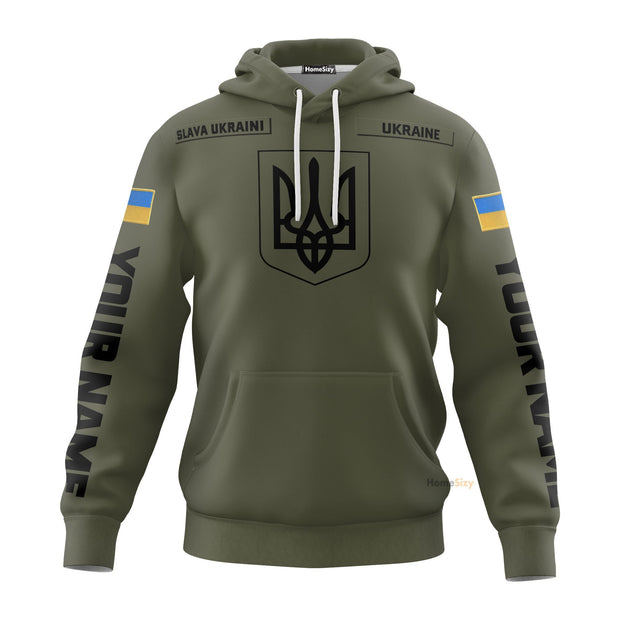 Personalized Custom Name Slava Ukraini Ukraine Flag With Trident Symbol Hoodie Support Ukraine Clothing QT210134Hf