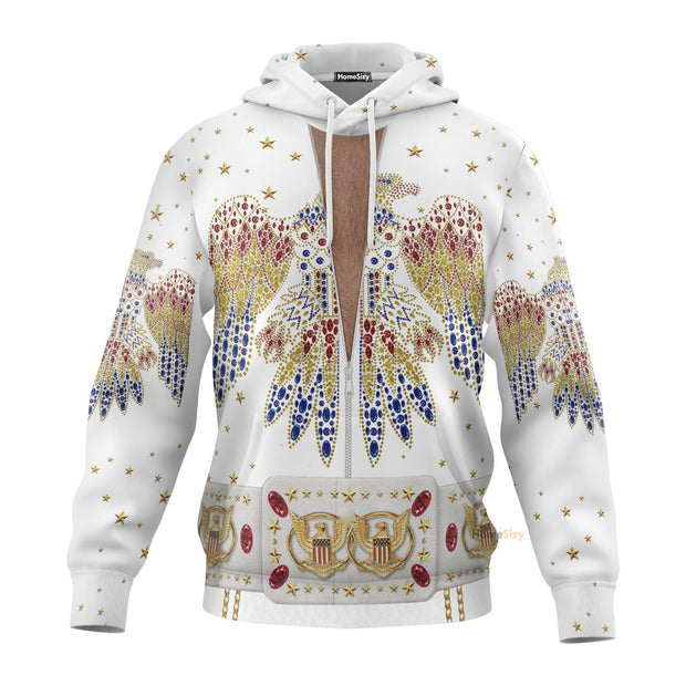 3D Elvis Presley American Eagle Jumpsuit Custom Cosplay Costume Hoodie QT208234Hf