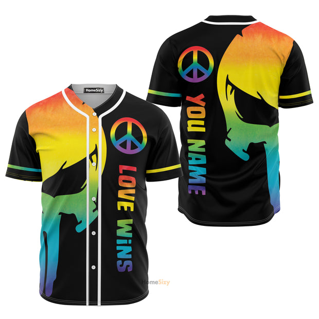 Custom Name LGBT Pride Love Wins Skull - Personalized Baseball Jersey