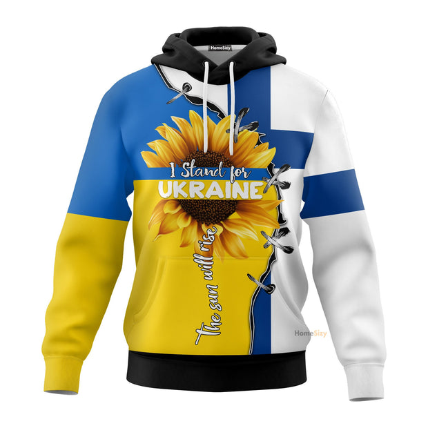 I Stand For Ukraine The Sun Will Rise Hoodie Finland Ukrainian Flag Merch Pray For Ukraine QT301060Hf