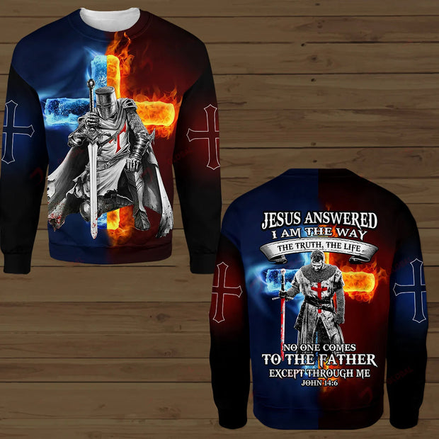 Jesus answer I am the way the Truth The Life Knight Templar Christian God Sweatshirt QT205275Tf