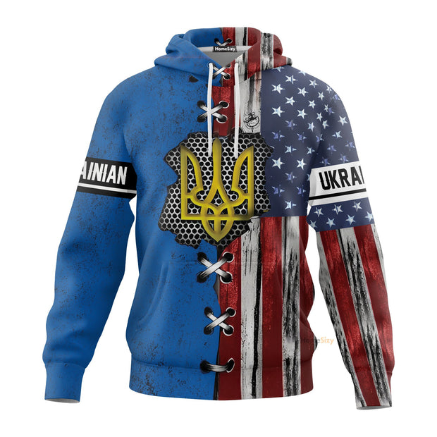 Ukrainian American Flag Hoodie 2022 Support Ukraine Merchandise Mens Gifts QT211267Hf