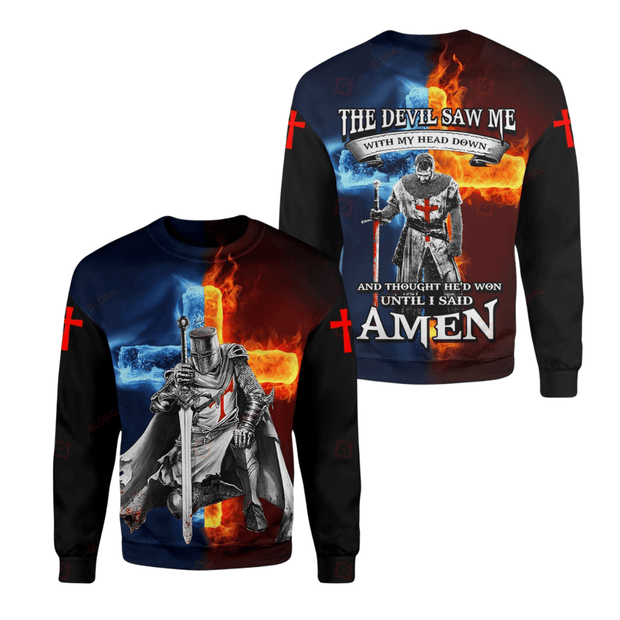 God Jesus The Devil Saw Me With My Head Down Satan Knight Templar Sweatshirt QT210787Hf