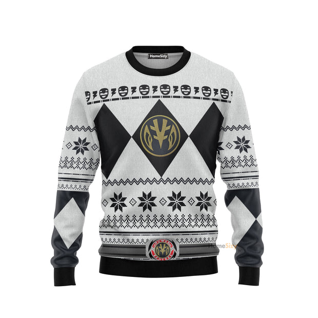 3D Mighty Morphin White Power Rangers Christmas Ugly Sweater QT211320Hf