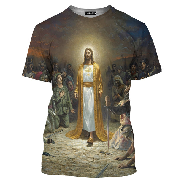 Jesus And Knight VIntage Painting- 3D Tshirt