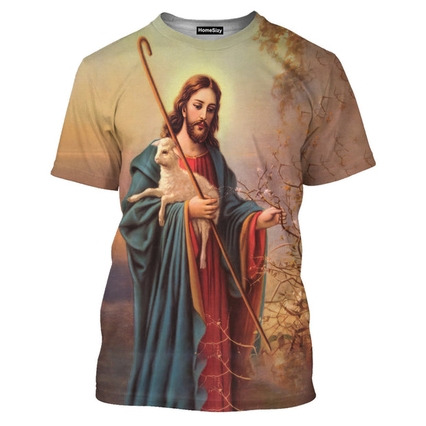 Jesus Hugging A Lamb Vintage Art - 3D Tshirt