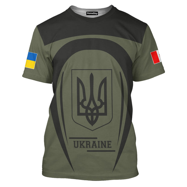 Custom Name Trident Canada Stand With Ukraine Canada Ukraine Flag Trident - 3D Tshirt