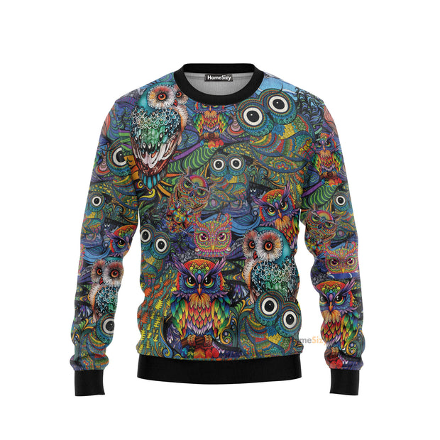 Hippie Owls Peace Life Mix Color Ugly Sweater QT305140Hc