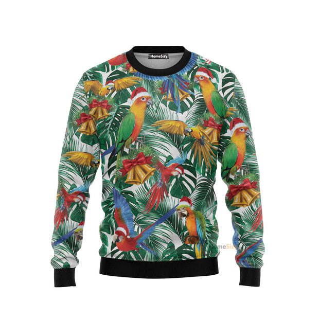 Parrot Love Xmas Tropical Leaf Christmas Ugly Sweater QT303223Hc