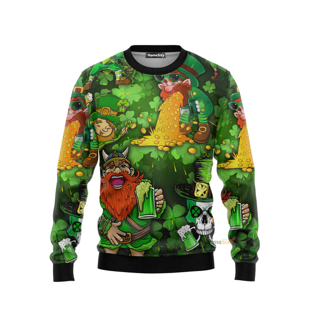 Irish Beer St Patrick's Day Viking Skull Leprechaun Gnome Ugly Sweater QT301282Hc