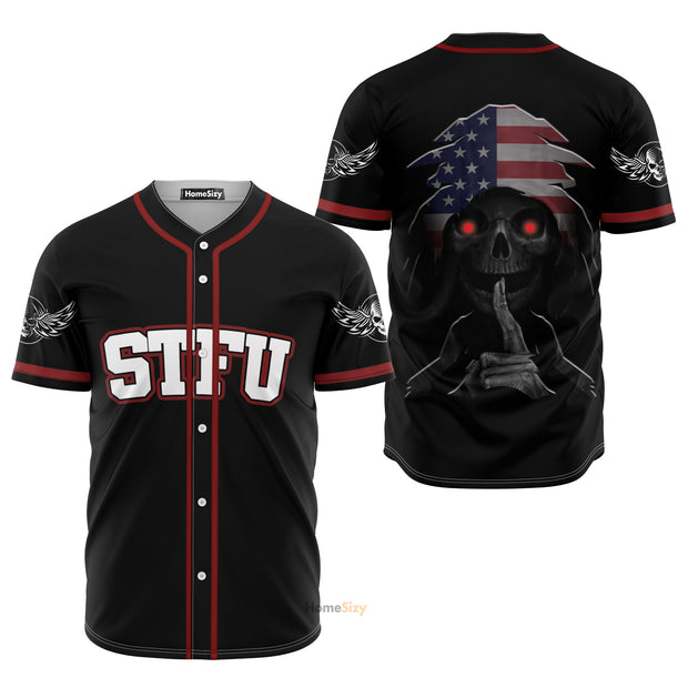 Skull STFU Black Red - Baseball Jersey