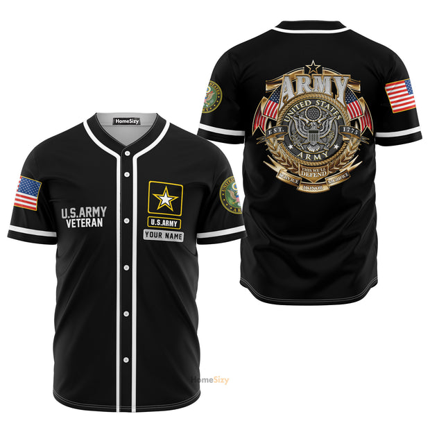Custom Name US Army Veteran Black - Personalized Baseball Jersey