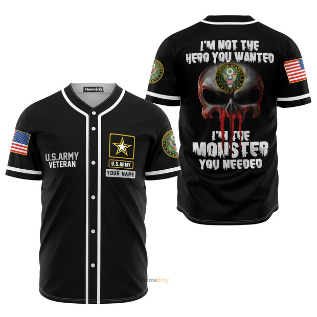 Custom Name US Army Veteran Black - Personalized Baseball Jersey