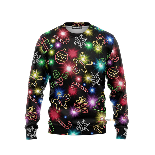 Christmas With Tree And Gift Cookies Gingerbread Man Neon Style Sweatshirt QT211623Hj