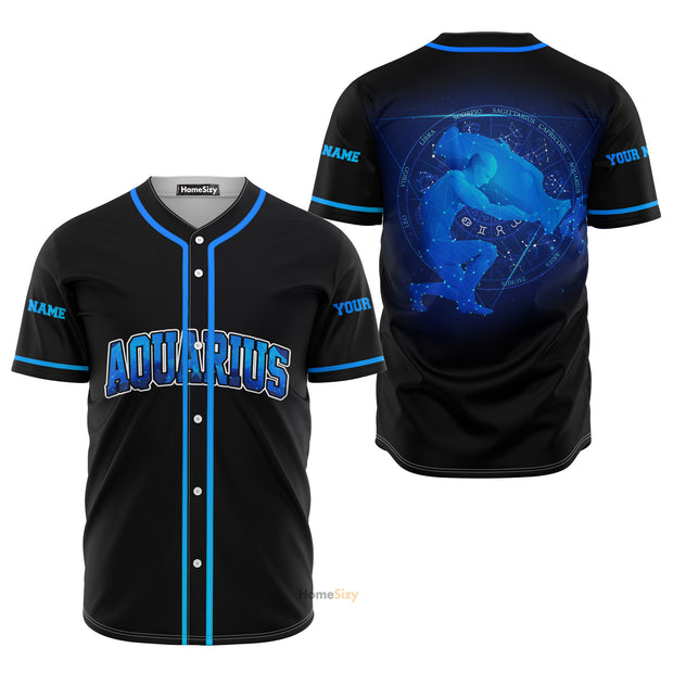 Custom Name Aquarius Zodiac Blue Z11 - Personalized Baseball Jersey