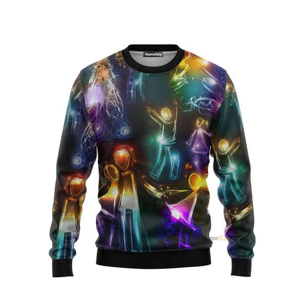 Christmas Family Happy Love Tree Neon Light Style Ugly Sweater QT212379Hc
