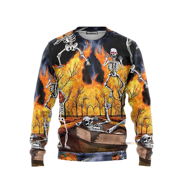 Halloween Skeleton Party Pumpkin Burning Scary Sweatshirt QT212384Hc