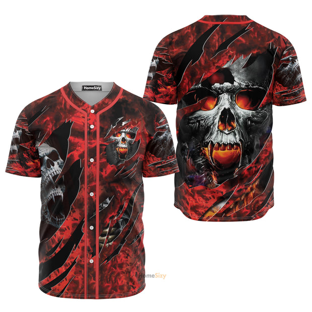 Ghost Fire Skull Red - Baseball Jersey