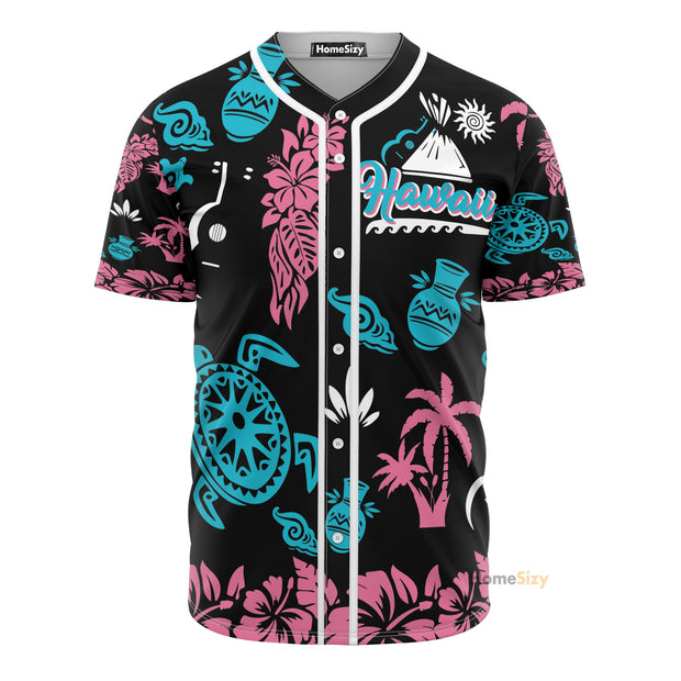 Hawaiian Coconut Palm Turtle Hibiscus - Baseball Jersey