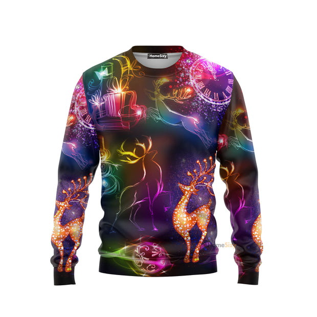 Christmas Reindeer Neon Light Bright Sweatshirt QT212356Hc