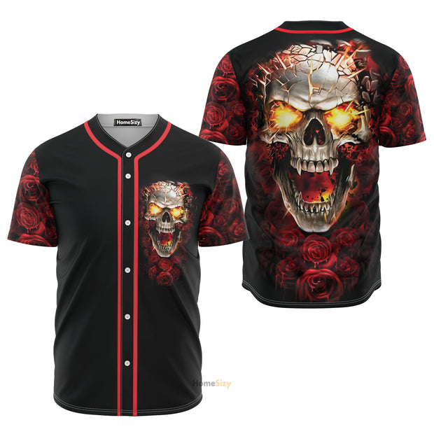 Custom Name Fire Rock Skull - Personalized Baseball Jersey
