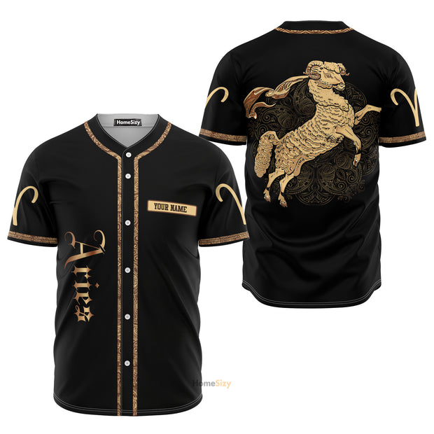Custom Name Golden Aries Zodiac Z05 - Personalized Baseball Jersey