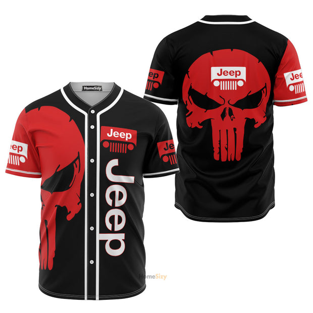 Black Red Skull Jeep - Baseball Jersey
