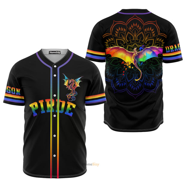 Custom Name LGBT Pride Dragon Mandala - Personalized Baseball Jersey
