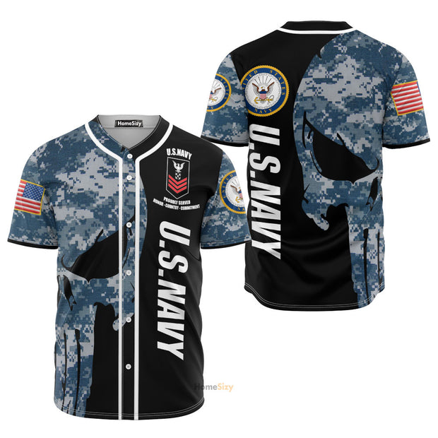 Custom Name Us Navy Camo Skull - Personalized Baseball Jersey