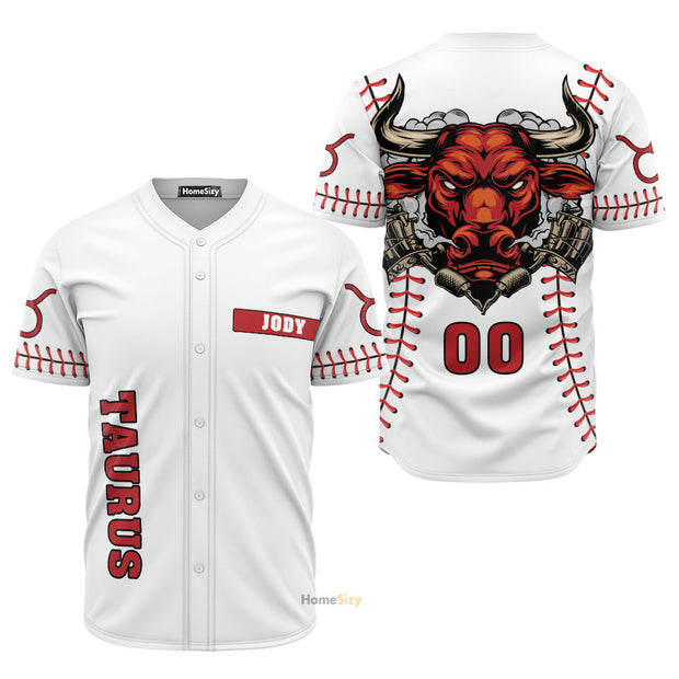 Custom Name Taurus Zodiac White - Personalized Baseball Jersey