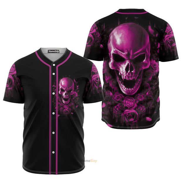 Custom Name Rose Pink Skull - Personalized Baseball Jersey