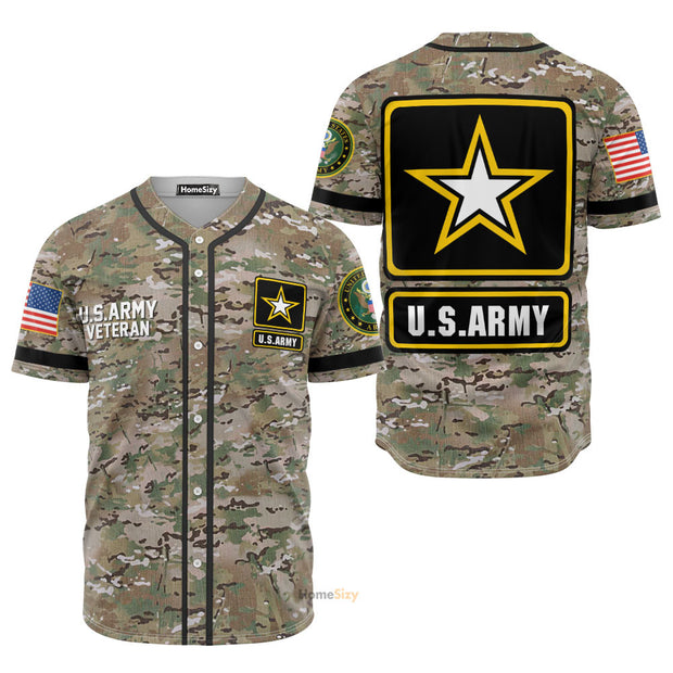 Custom Name US Army Veteran Camo Pattern - Personalized Baseball Jersey
