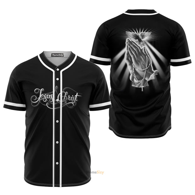 Jesus Christ Hand Black And White - Baseball Jersey