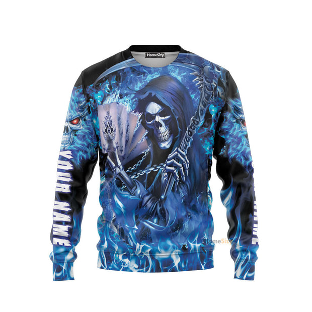 Personalized Custom Name Grim Reaper Blue Fire Skull 3D Printed Sweatshirt QT306138Hg