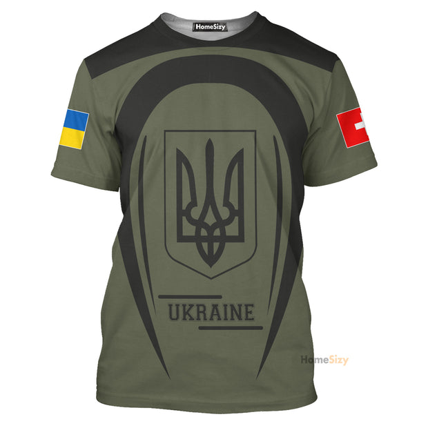 Custom Name Switzerland Ukraine Flag Trident - Personalized 3D Tshirt