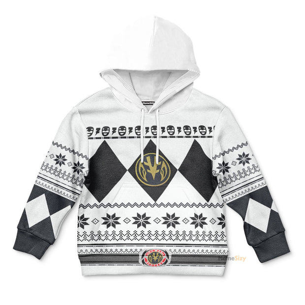 3D White MIGHTY MORPHIN Power Ranger Ugly Custom Kid Hoodie QT306020Hc