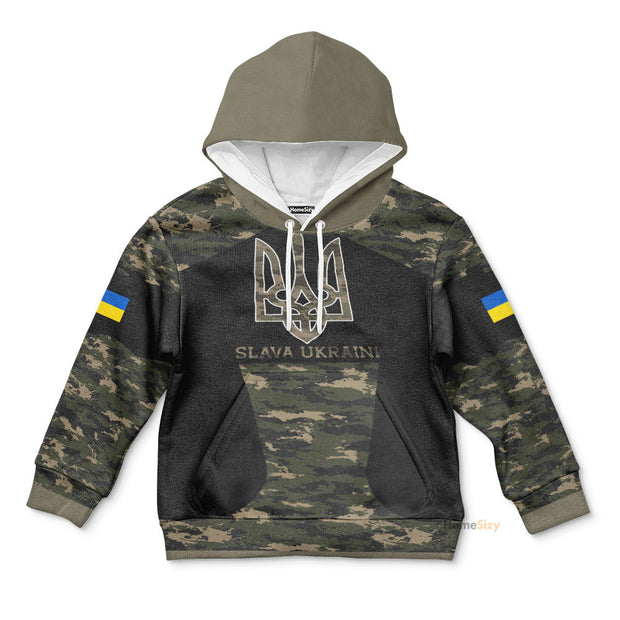 Slava Ukraine Kid Hoodie Mens Ukrainian Flag Trident Ukraine Merchandise QT206181Hf