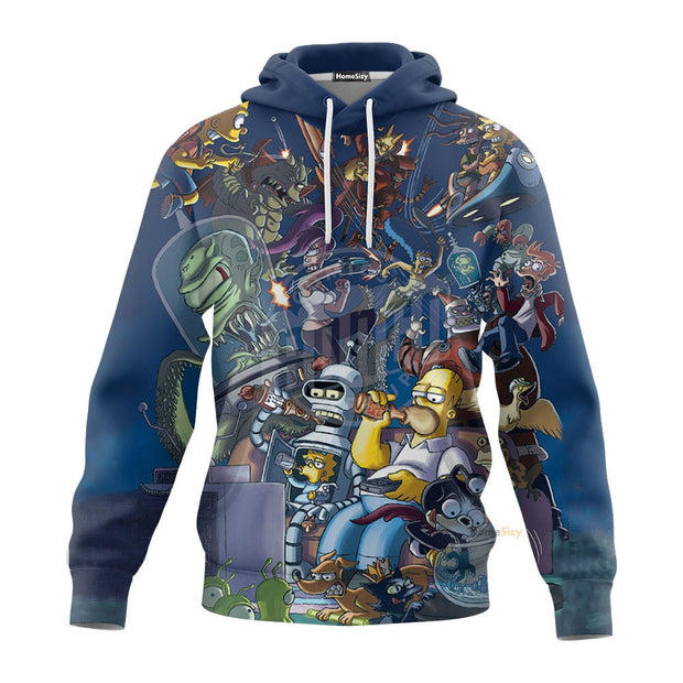 3D The Simpsons Futurama Infinitely Secret Crossover Crisis Custom Hoodie QT305156Tf