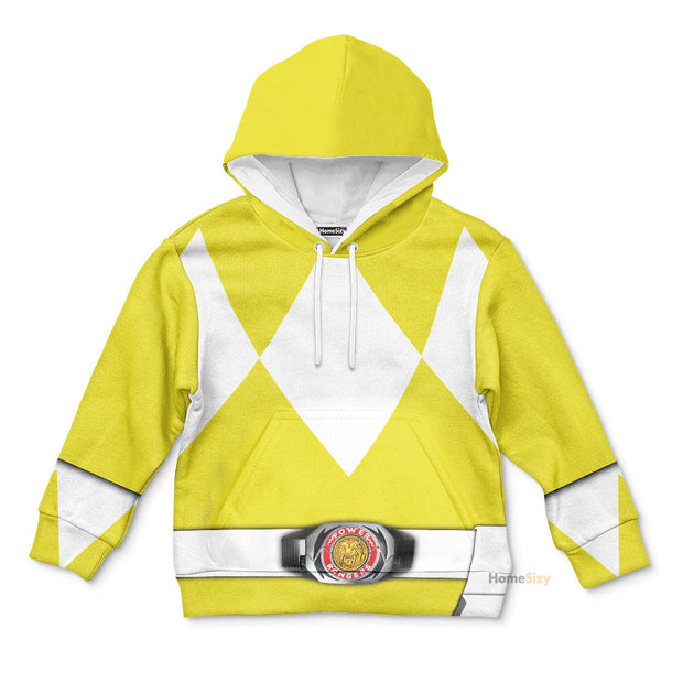 Yellow MIGHTY MORPHIN Power Ranger Custom Cosplay Costume Kid Hoodie QT212275Hf