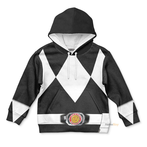Black MIGHTY MORPHIN Power Ranger Custom Cosplay Costume Kid Hoodie QT212232Hf
