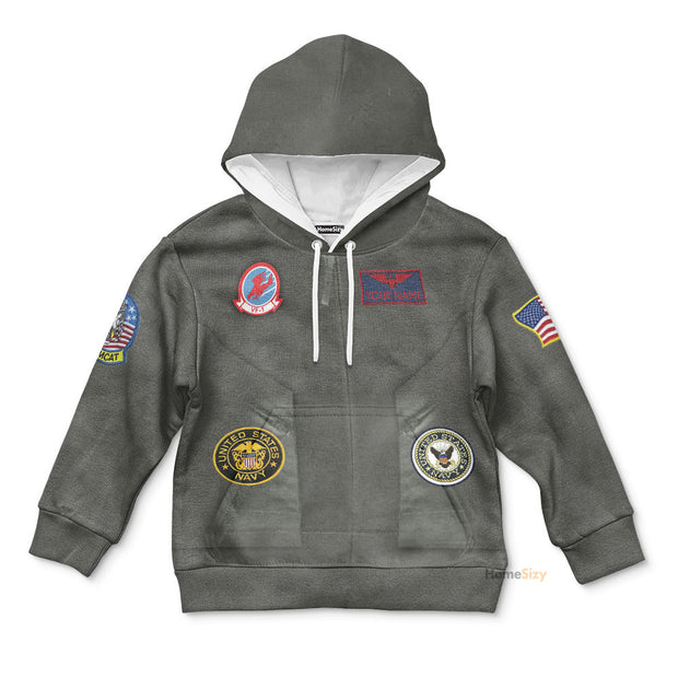 Top Gun Pete Maverick Mitchell Custom Cosplay Costume Kid Hoodie QT205072Hf