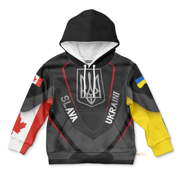 Canada Stand With Ukraine Slava Ukraini Kid Hoodie Trident Ukraine Symbol Merch QT208600Hf