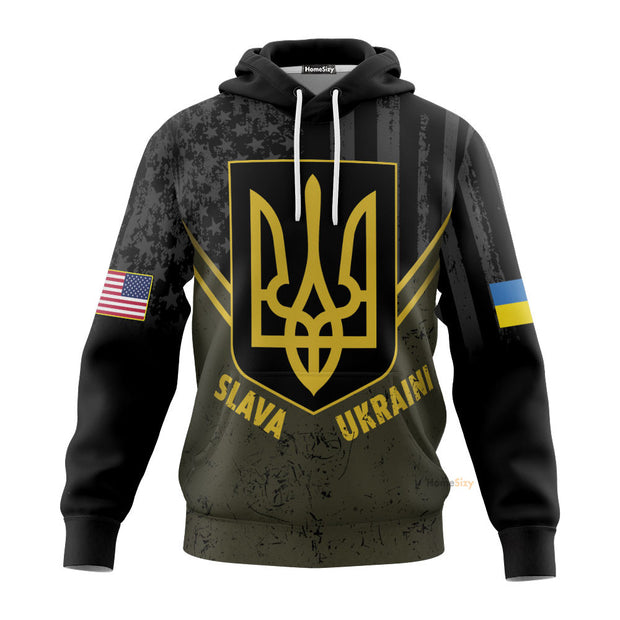 USA Stand With Ukraine Slava Ukraini Hoodie American Ukraine Flag Merch Clothing QT308692