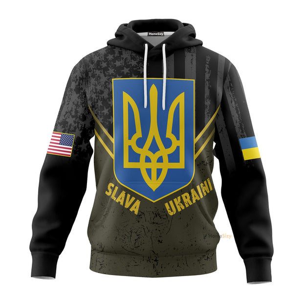 USA Slava Ukraini Hoodie Mens USA Stand With Ukraine Clothing Gift QT308711