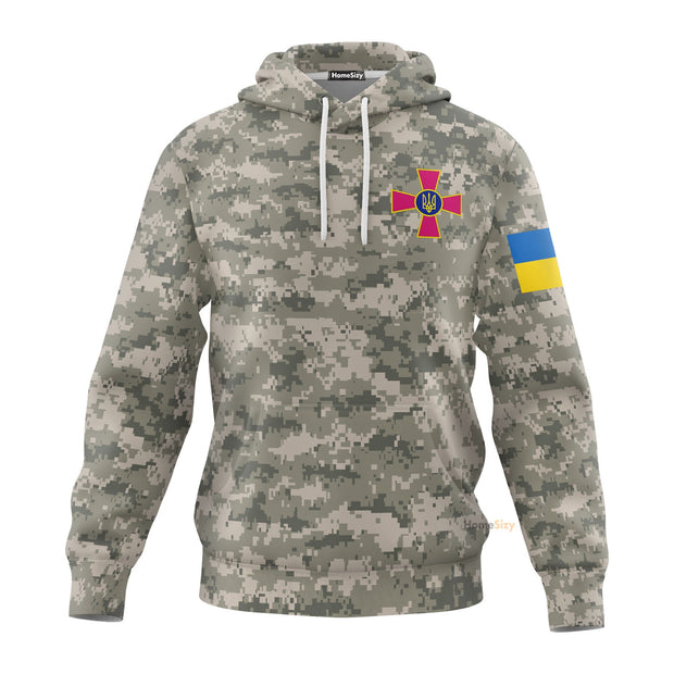 Ukraine Army Camouflage Zip Up Hoodie Support Ukrainian Army Ukrainian Flag Clothing Hoodie QT205249Hf