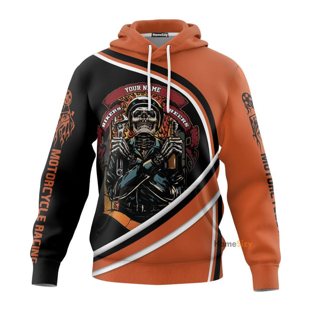 Personalized Custom Name Men Racing Hoodie Orange Motorcycle Racing All over Hoodie 3d Bikers And Beer QT208443Hf