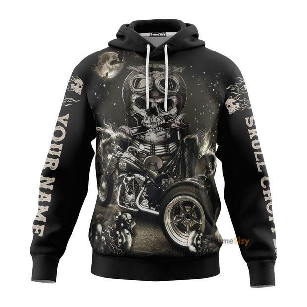 Men Racing Hoodie Black Customize Name Motorcycle Racing All over Hoodie 3d Skull Chopper QT307087